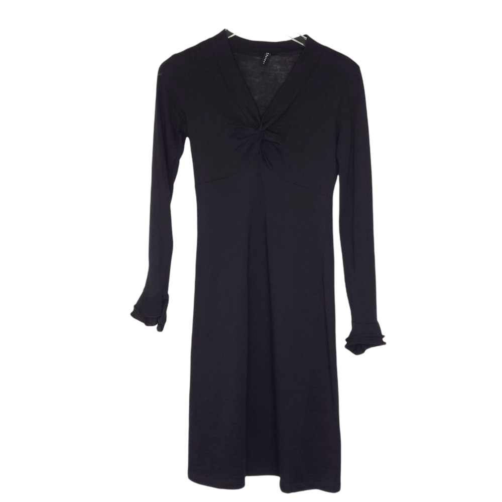 Poleci Wool Twist Front V-Neck Long sleeve Dress XS Black Ruffle Cuff Sheath